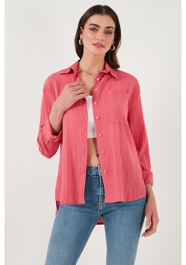 Lela Regular Fit Tek Cepli Önü Kısa Arkası Uzun Krinkıl Bayan Gömlek 6772752 Fuşya