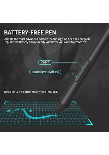 T503 G10 Grafik Tablet İçin 10moons Taşınabilir Kablosuz Pilsiz Kalem, 2 Özel Tuşla 8192 Basınç Seviyesi