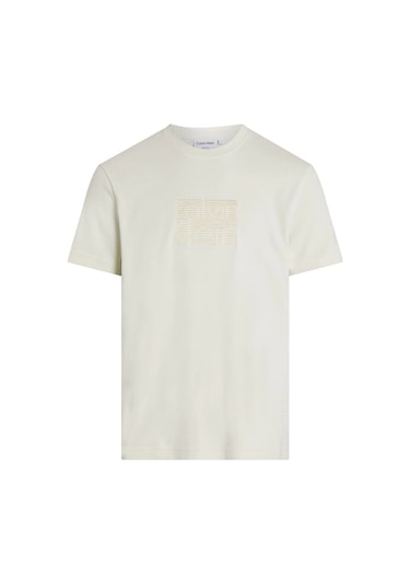 Calvin Klein Erkek İşlemeli Logolu T-shirt Beyaz