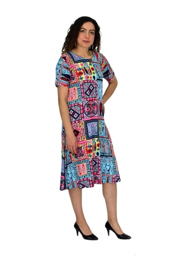 Kadın Kısa Kol Likralı Viskon Elbise Bgl-st04671 Mavi