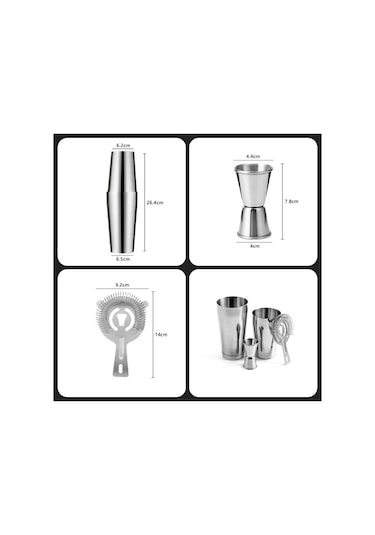 Lichen 4 Parça Paslanmaz Çelik Mikser Seti, Bar Kokteyl