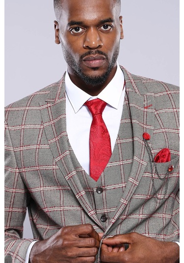 Wessi Ekose Desenli Slim Fit Gri Erkek Ceket - Wessi Gri