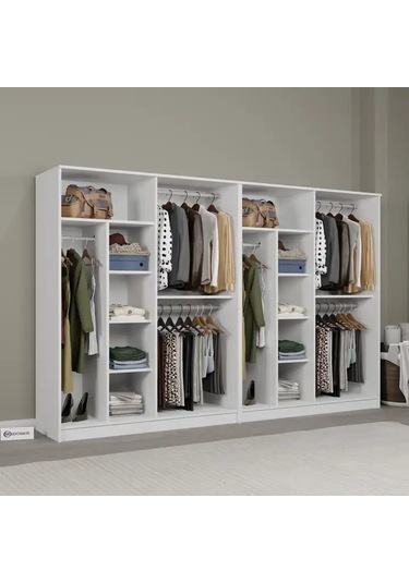Kardelen Serisi Mat Beyaz 8 Kapaklı 10 Raflı 280 Cm Elbise Dolabı - Gardırop Seti Beyaz
