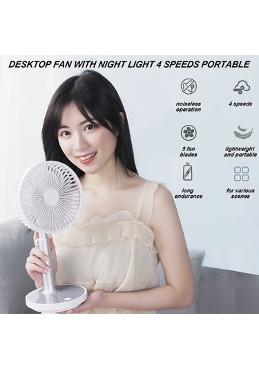 Ebitda Gece Lambası Yükseklik Ayarlı 4 Hızlı Düşük Gürültü Masaüstü Vantilatör - Ev & Ofis Kullanımı İçin Beyaz