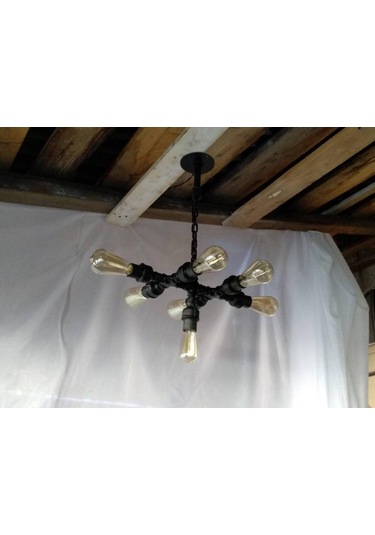 Demir Boru Tavan Lambası, Endüstriyel Malzeme Rustik Tavan Avize Siyah