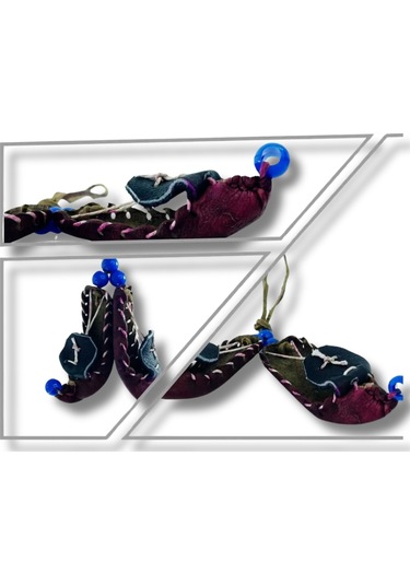 El Yapımı Deri Minyatür Çarık Maskot Dikiz Aynası Süsü Bordo