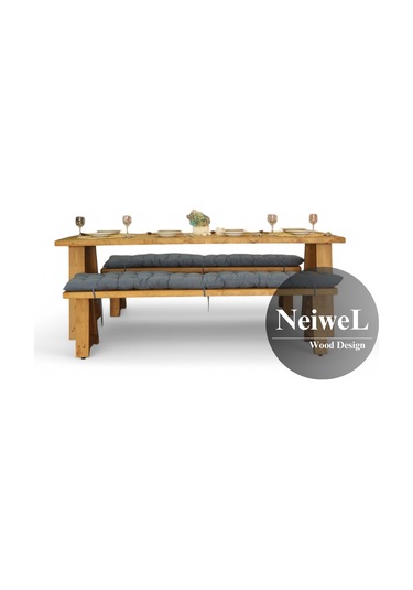 Neiwel Aries Doğal Ahşap Banklı Yemek Masası Takımı-100-220 Takım Açık Ceviz