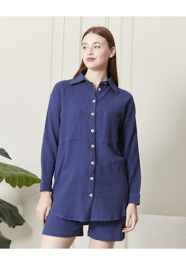 Soft Koton Kumaş Şort Gömlek Takım-3300-lacivert Lacivert