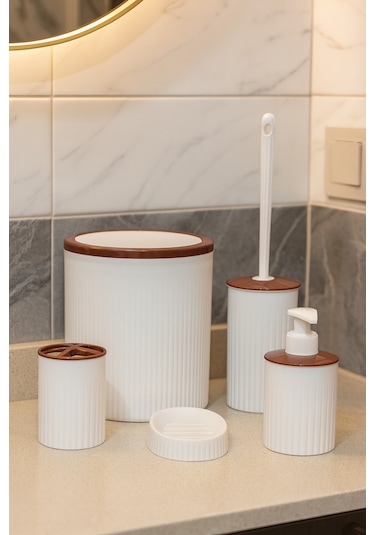 Makri Home 5 Parça Şık Beyaz Banyo Seti, Hacim: 6 Litre Beyaz