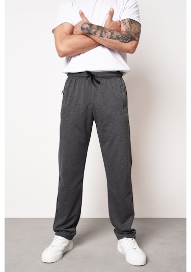 MMetalic Erkek Lacivert Düz Paça Cep Fermuar Detaylı Rahat Kesim Eşofman Altı Mtlc046 001 Antrasit