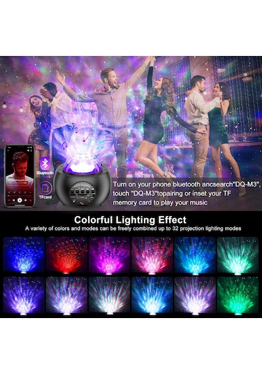 Vkemall Led Evren Projektörü, 10 Gezegen & Nöbül Işıklı, Bluetooth Hoparlörlü, Uzaktan Kumandalı Gecelik Proje Kotu