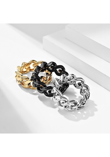 Siyah Basit Titanyum Çelik Zincir Yüzük Erkek Yüzük Hip-hop Giyim Kişilik Paslanmaz Çelik Takı Hediye 10