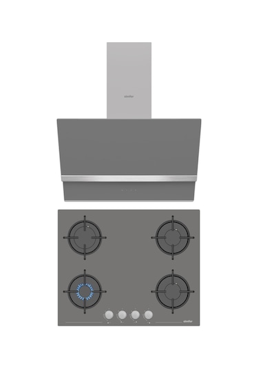 Simfer Steam Gri 2'li Cam Ankastre Set (3656 Ocak + 8740 Davlumbaz)