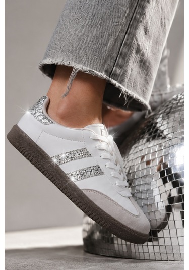 Muggo Sparkly Kadın Sim Detaylı Günlük Sneaker Spor Ayakkabı Beyaz