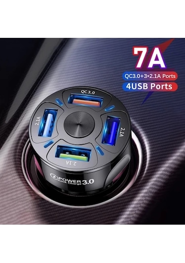 Blue Team Qc3.0 4- Port Çıkışlı Çoklu Usb Araç Şarjı Şarj Aleti 25w Pd Siyah