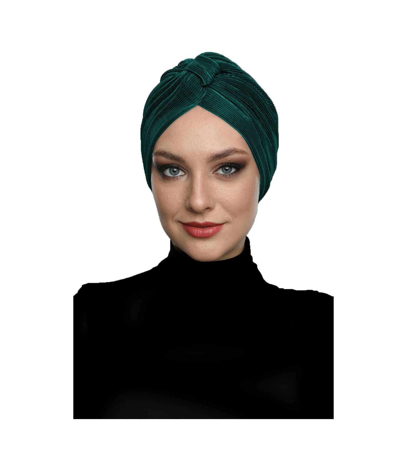 Çapraz Plise Bantlı Astarlı Yeşil Hazır Türban Tesettür Havuz Bonesi Hürrem