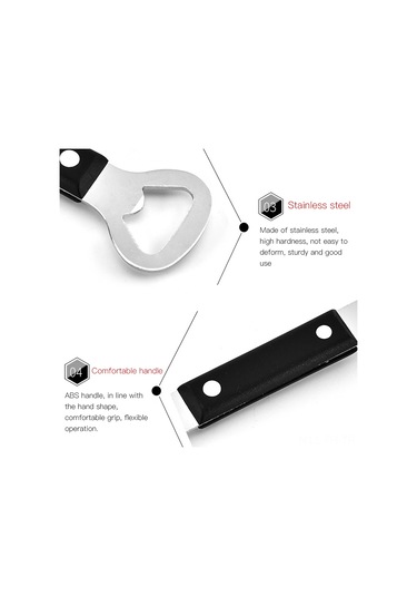Folinda Stainless Steel Çift Fonksiyonlu Açıcı Seti - Bira Kapağı Ve Konserve Açıcı, Ergonomik Pp Kolu, 2 Adet Siyah