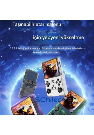 Schitec Retro Arcade R40s Pro Taşınabilir El Atari Konsolu 30.000 Oyunlu 98gb Mavi