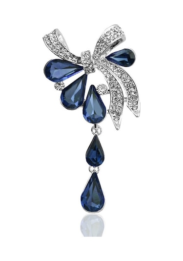 Sones Kadın Matkap Damla Kelebek Düğümlü Broş Mavi