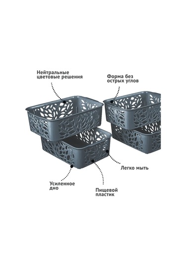 Polimerbyt 1,2 Litre 6'lı Plastik Saklama Sepeti Organiz 418071190 Gri