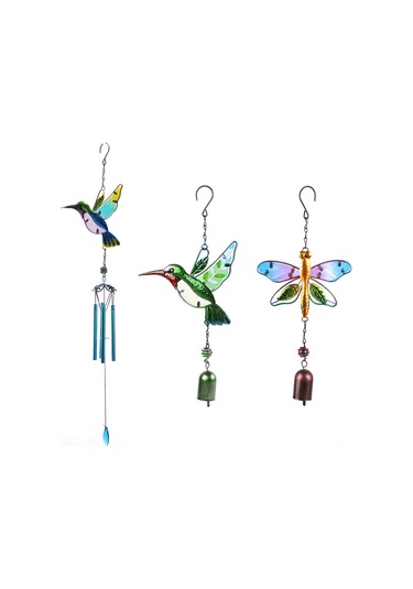 Geeroyoo Mavi Balık Kuşu Desenli Metal Ve Cam Çalgılı Rüzgar Çanları - Ev Bahçe Dekorasyonu, Stres Azaltıcı Ses, Hediye Özel