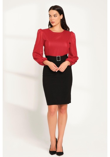 Shahiqa Kadın Çift Renkli Şık Ofis Elbise