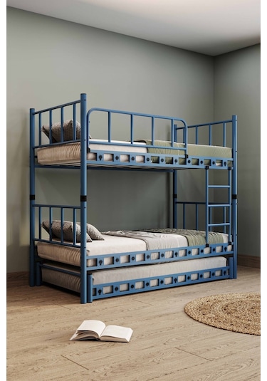 Argimo Zambak Yavrulu Genç Çocuk Odası Metal Mavi Ranza 90x200