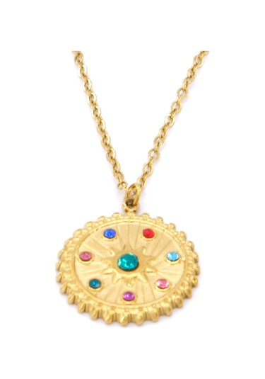 Çelik Kolye, Altın Kaplama Zodyak Burçlar Çemberi Kadın Kolye K-123 Altın