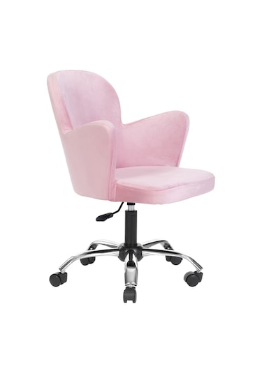 Markaelz Krom Metal Ayaklı Ofis Çalışma Sandalyesi Kelebek Pembe