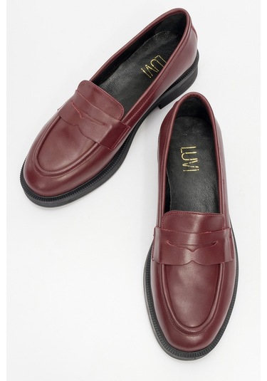 Pline Bordo Cilt Hakiki Deri Kadın Loafer Ayakkabı Bordo