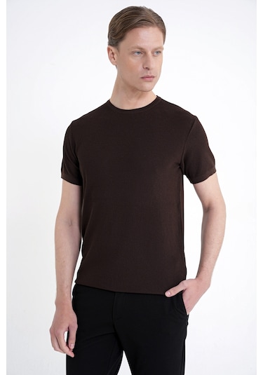 Efor Comfort Fit Rayon Karışımlı Kahverengi Bisiklet Yaka Tişört Ts 925