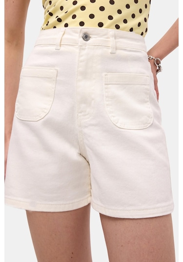 Itsbasic Kadın Kırık Beyaz 7s6-101 Midi Mom Fit Elastan Kumaş Denim Şort
