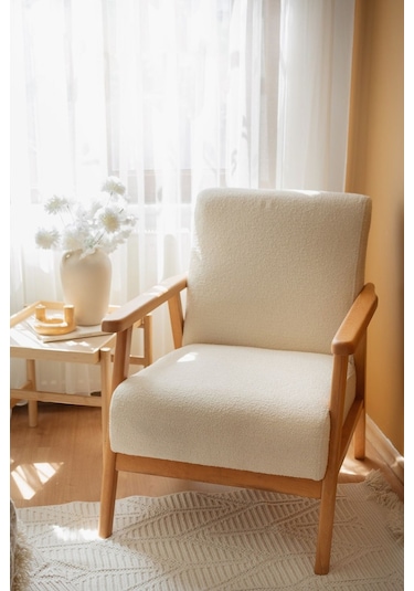 Nika Ahşap Berjer Beyaz