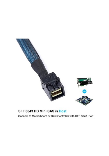 Novahub Mini Sas Sff-8643 Ana Bilgisayar - 7 Pinli 4 Sata Hedef Sabit Disk 6gbps Veri Sunucusu Raid Kablosu, Uzunluk: 1m, Raid Kablosu