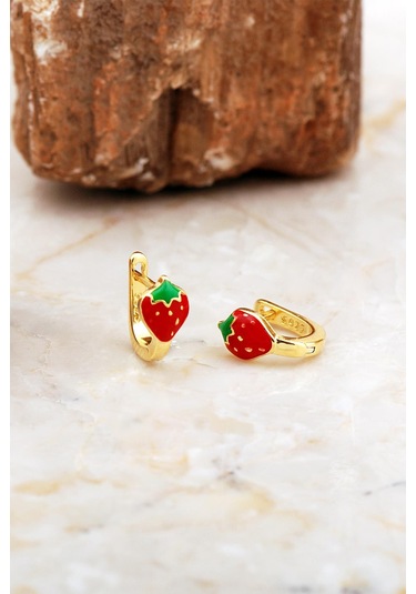 Mineli Çilek Altın Kaplama Gümüş Çocuk Küpesi 7093 Gümüş