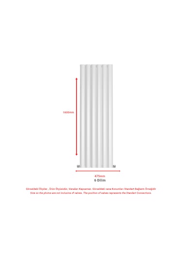 1600x475mm Lilac Dikey Beyaz Alüminyum Radyatör Dekoratif Tasarım