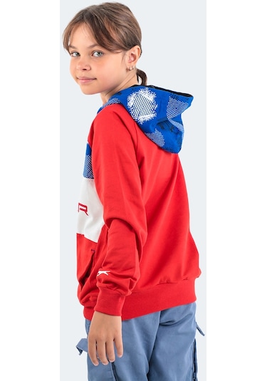 Slazenger DRAGICA IN Çocuk Kapüşonlu Cepli Kırmızı Sweatshirt