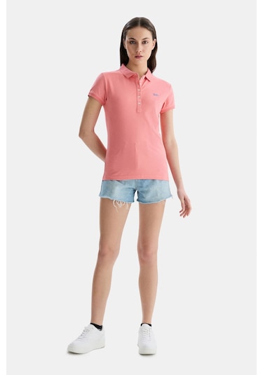 Ucla Shaver Pembe Polo Yaka Nakışlı Standard Fit Kadın Tshirt Pembe