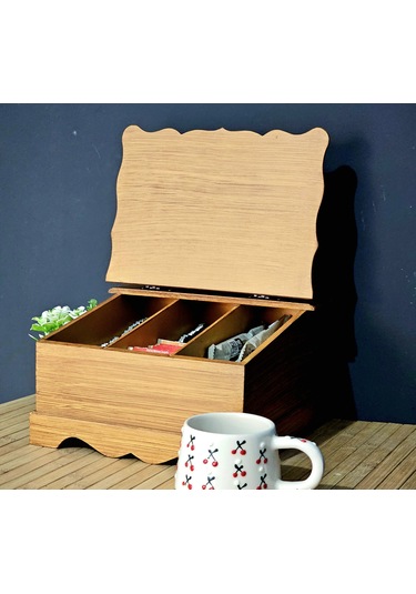 Mutfak Çay Kahve Kutusu Rustik Bambu Eskitme Sandık Kapaklı Kutu