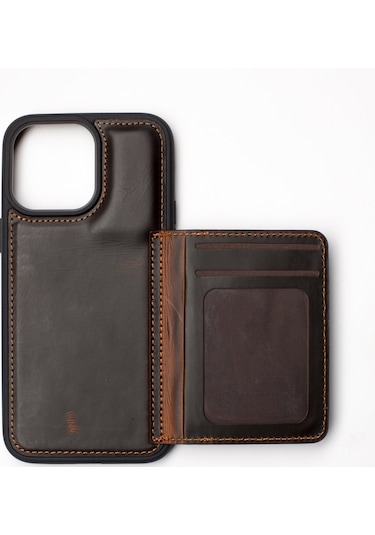 Back Wallet Apple Uyumlu iPhone 14 Kahverengi Koyu
