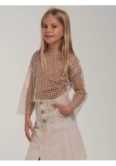 Kız Çocuk Tasarım File Bluz İç Bluz Hariçtir -15610 Bej