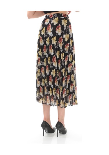 Soralline Kadın Plisoley Etek 786 Şifon Empirme Gül Siyah