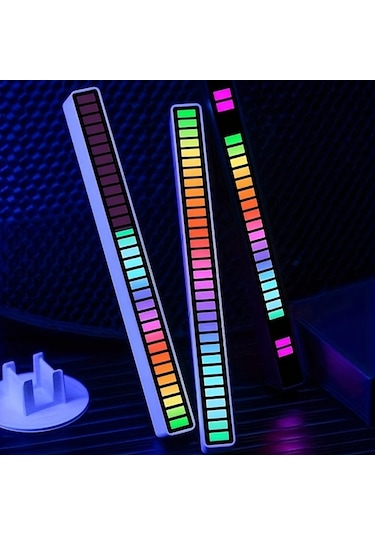 Honeybeeshop 2 Adet Siyah Müzik Pulsu Led Işık Çizgileri Eklenti Ses Kontrolü İle Renkli Ortam Işıkları Noel Oda Oyun Odası Dekoru Ayarlanabilir Renk Parlaklık Mod Şarj Edilebilir Polimer Pil