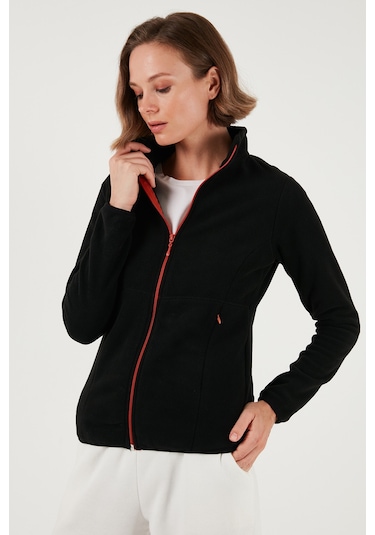 Lela Slim Fit Anti-Pilling Tüylenme Yapmayan Fermuarlı  Polar Bayan Hırka 5907012 Siyah