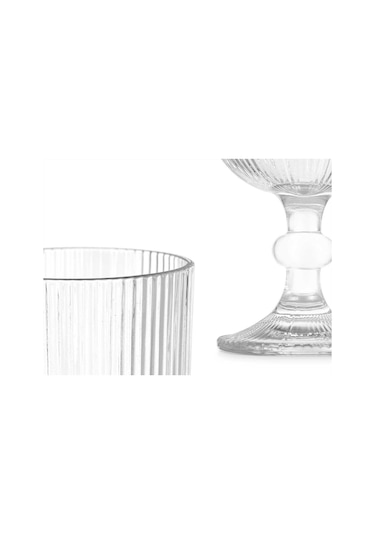 Lucca Zarif Çizgili Ayaklı 4'lü Cam Bardak Seti - 370 Ml