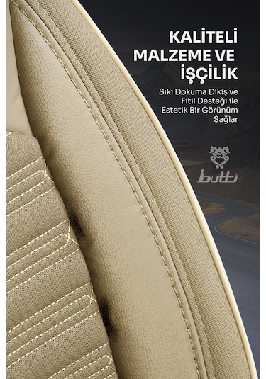 Bej - Bej Butti Libro Serisi Premium Oto Koltuk Kılıfı Destekli, Ön Arka Tam Set, Aırbag Uyumlu