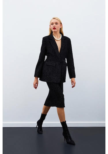Sateen Midi Boy Tüvit Etek - Siyah-135026 Siyah