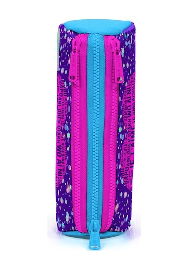 Coral High Kids Mor Mavi Pembe Kalp Desenli Üç Bölmeli Kalem Çantası 22040