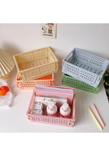 Novahub Düzenleyici Saklama Sepetleri Kılıf Katlanır Öğrenci Masaüstü Sepeti Bant Kırtasiye Plastik Katlanabilir Konteyner Saklama Kutusu Mavi Mavi