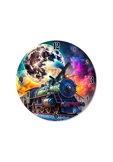 Tren Ve Ay Baskılı Duvar Saati